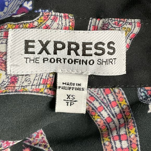 Express Womens Portofino Shirt Black Pink Paisley Print Art Button Up Down sz XS - Picture 8 of 9
